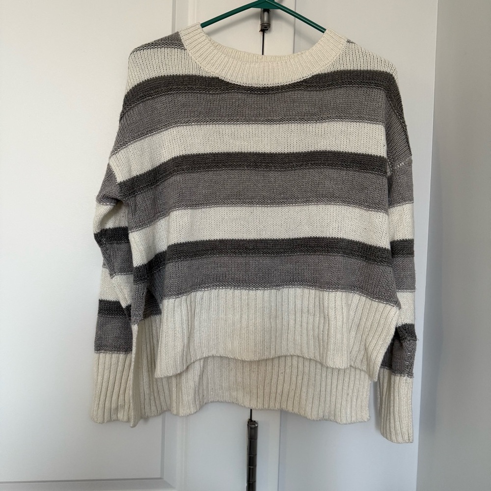 Soho Women's Striped Gray and White Sweater